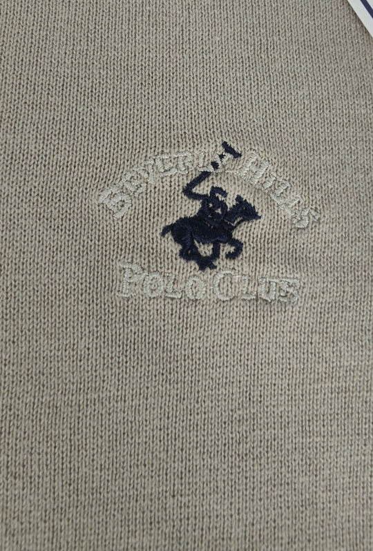 Maglioncino Uomo 100% cotone BEVERLY HILLS POLO CLUB logo ricamato lato cuore- BEIGE