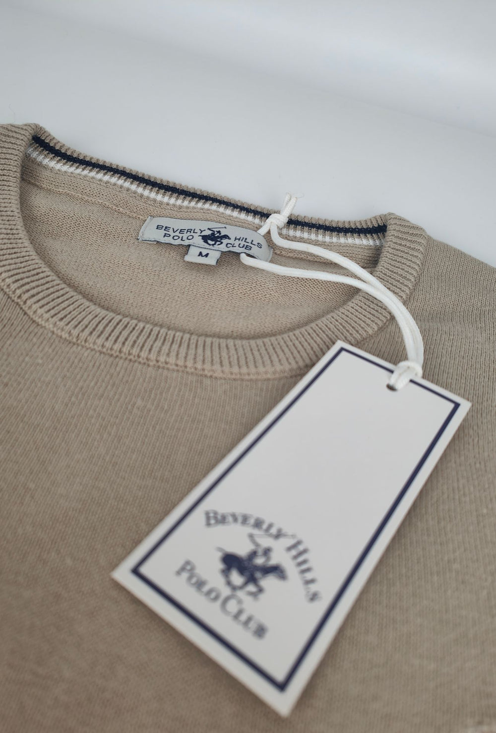 Maglioncino Uomo 100% cotone BEVERLY HILLS POLO CLUB logo ricamato lato cuore- BEIGE