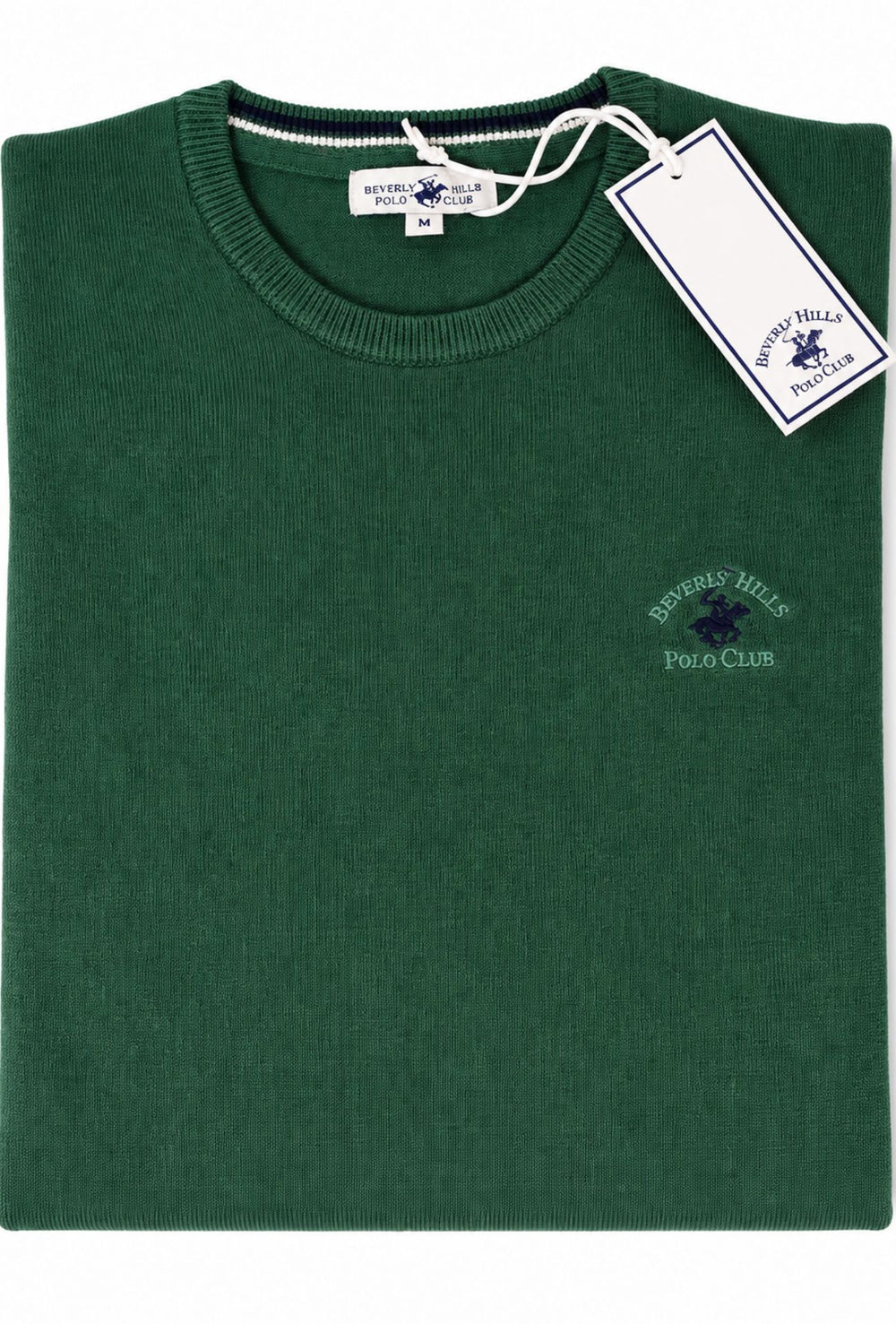 Maglioncino Uomo 100% cotone BEVERLY HILLS POLO CLUB logo ricamato lato cuore- VERDE