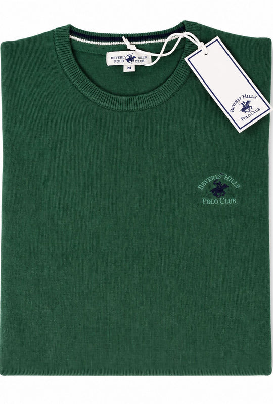 Maglioncino Uomo 100% cotone BEVERLY HILLS POLO CLUB logo ricamato lato cuore- VERDE