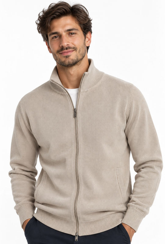 Maglioncino Uomo Full Zip 100% cotone DRESSERD- BEIGE