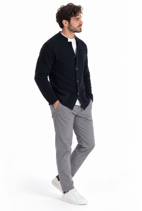 Cardigan uomo invernale con bottoni e tasche Made In Italy- BLU NAVY