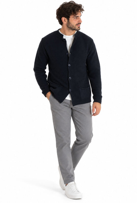 Cardigan uomo invernale con bottoni e tasche Made In Italy- BLU NAVY