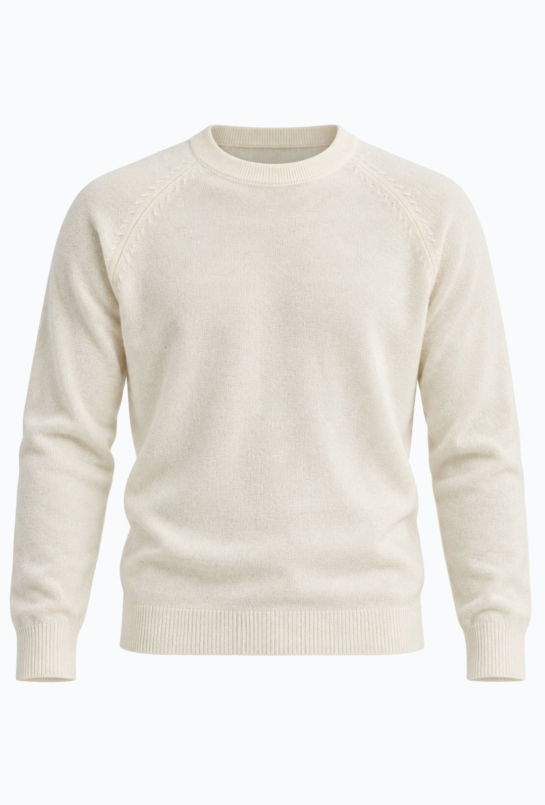 Pullover Uomo Girocollo in Morbida Ciniglia Maniche Lunghe- BIANCO