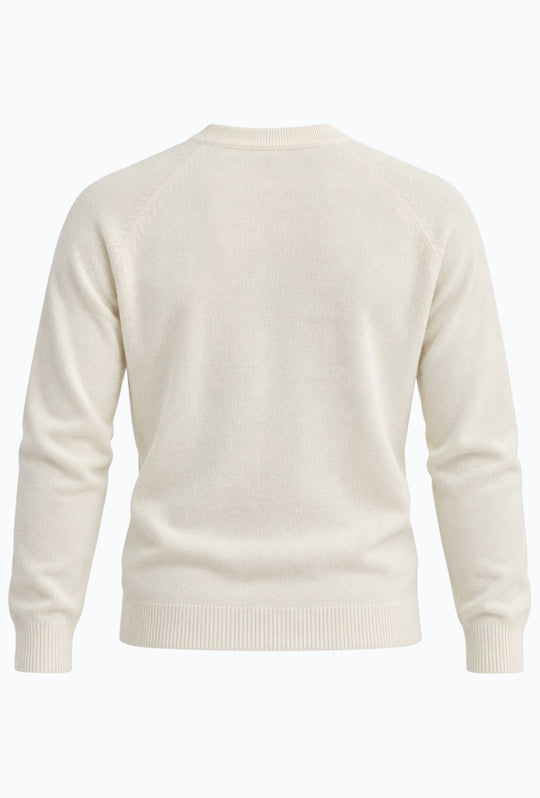 Pullover Uomo Girocollo in Morbida Ciniglia Maniche Lunghe- BIANCO