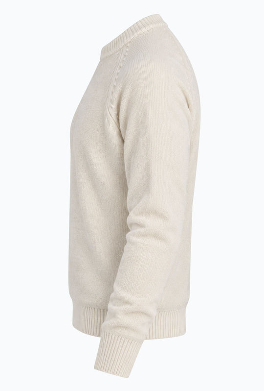 Pullover Uomo Girocollo in Morbida Ciniglia Maniche Lunghe- BIANCO