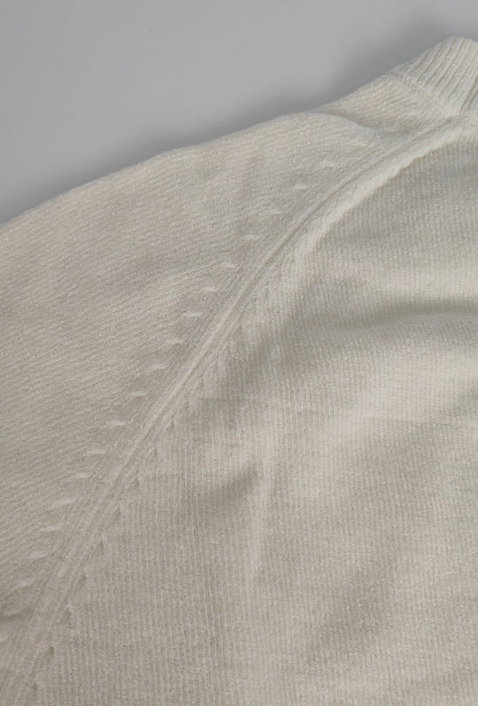 Pullover Uomo Girocollo in Morbida Ciniglia Maniche Lunghe- BIANCO