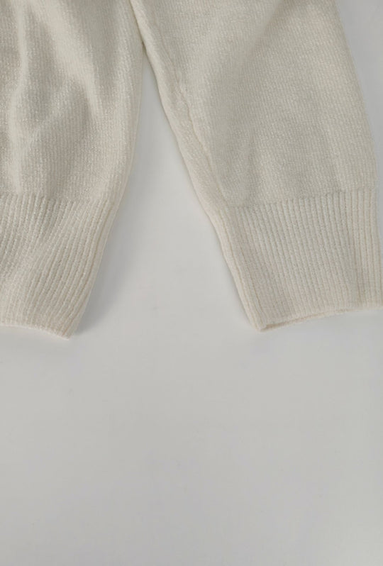 Pullover Uomo Girocollo in Morbida Ciniglia Maniche Lunghe- BIANCO