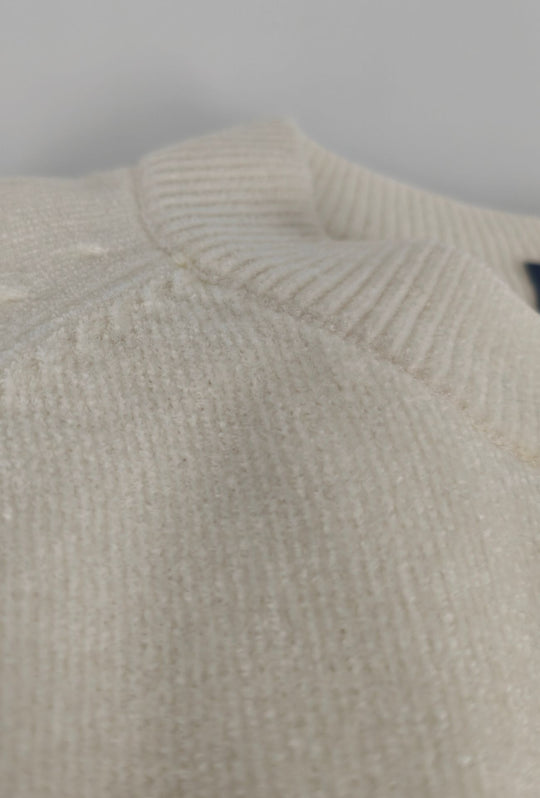 Pullover Uomo Girocollo in Morbida Ciniglia Maniche Lunghe- BIANCO