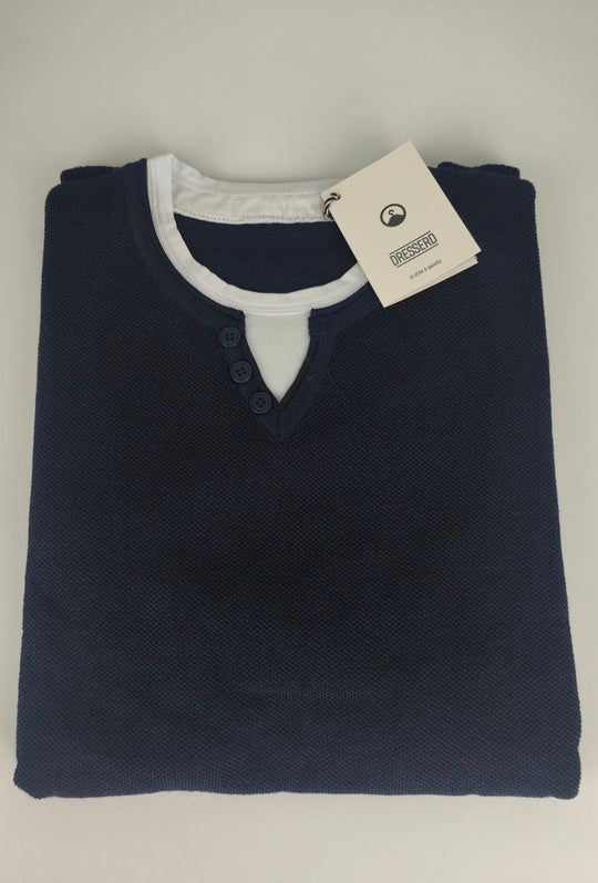 Maglioncino Uomo Manica lunga serafino trama lavorata  Dresserd - BLU NAVY