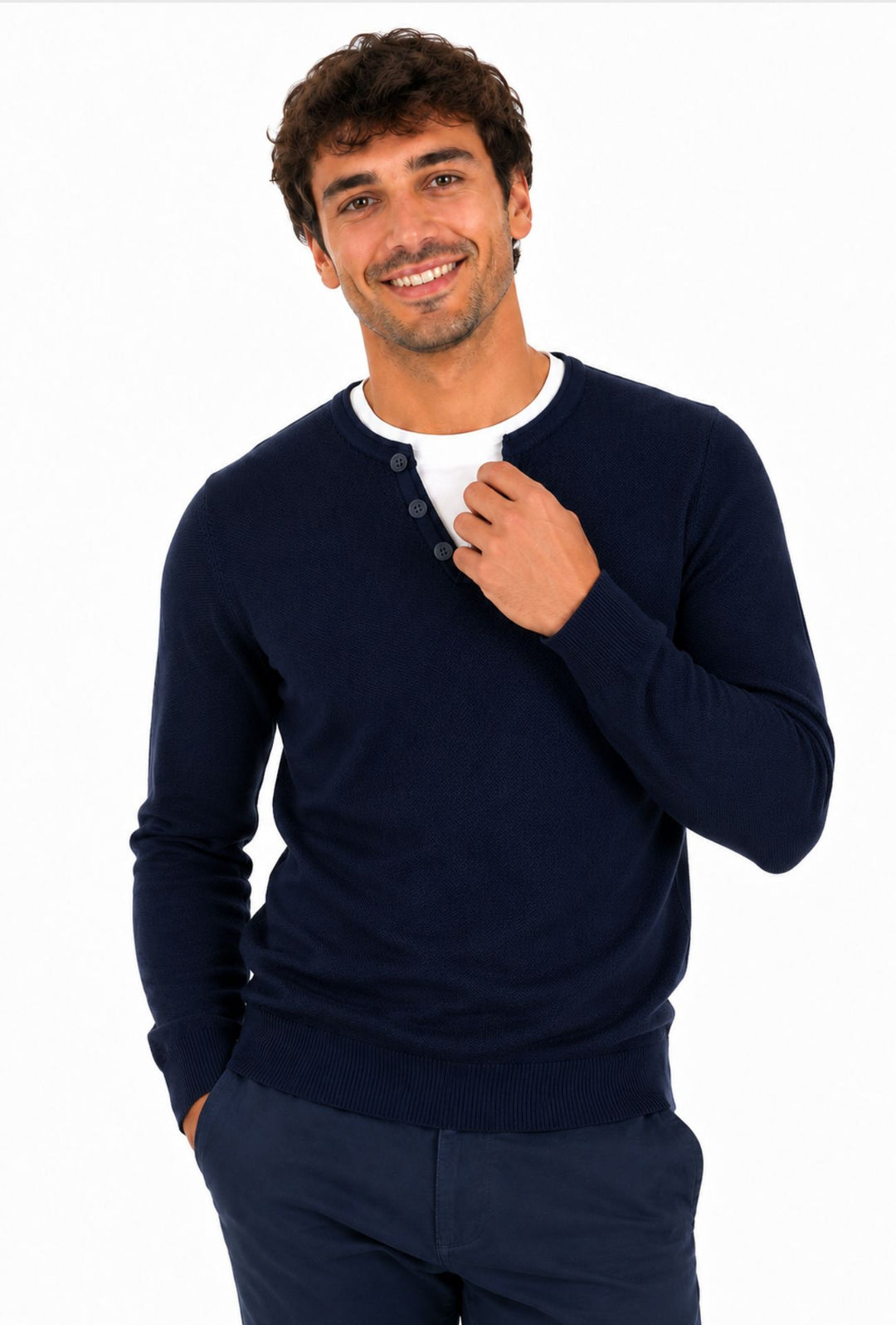 Maglioncino Uomo Manica lunga serafino trama lavorata  Dresserd - BLU NAVY