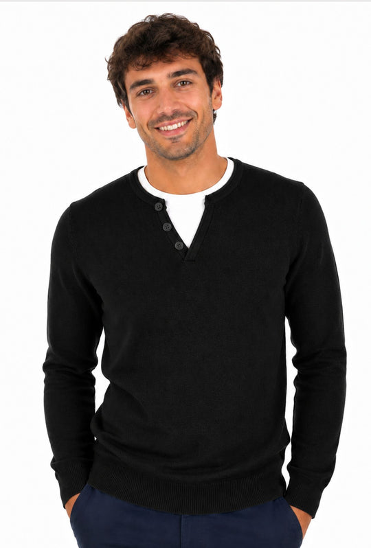 Maglioncino Uomo Manica lunga serafino trama lavorata  Dresserd - NERO