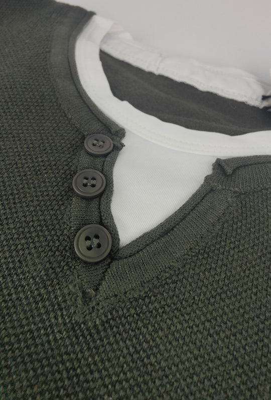 Maglioncino Uomo Manica lunga serafino trama lavorata  Dresserd - VERDE BOSCO