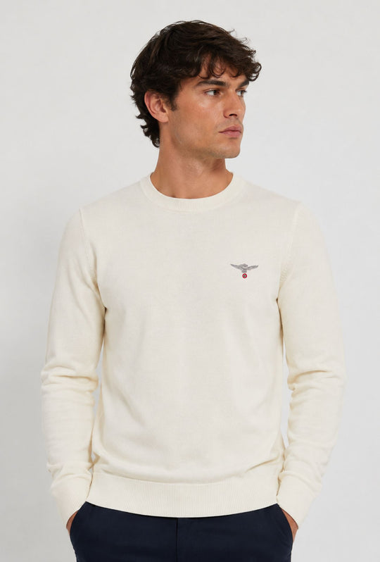 Maglioncino Uomo ESERCITO Girocollo  in Cotone con Logo Ricamato- BIANCO