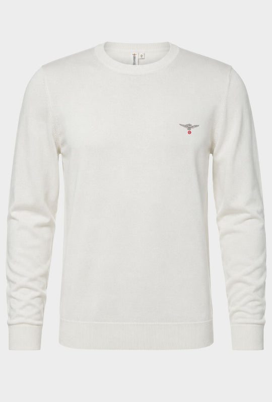 Maglioncino Uomo ESERCITO Girocollo  in Cotone con Logo Ricamato- BIANCO