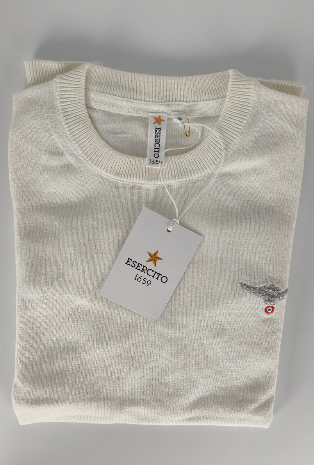 Maglioncino Uomo ESERCITO Girocollo  in Cotone con Logo Ricamato- BIANCO