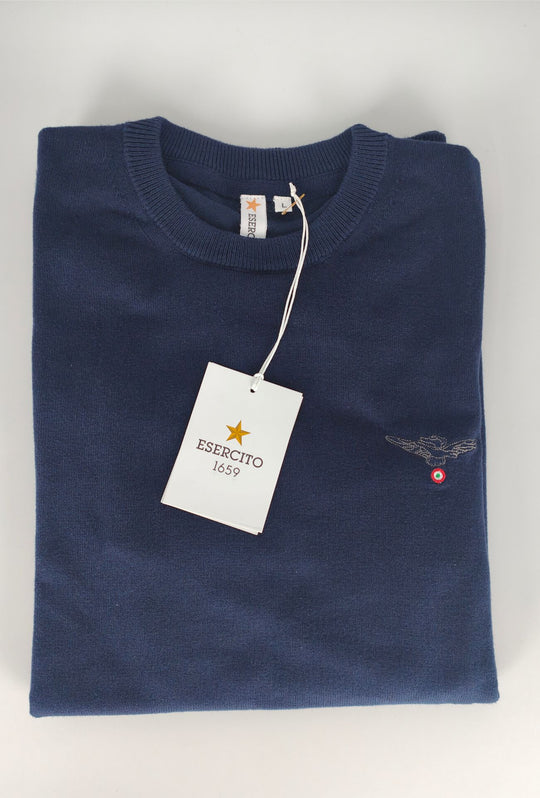 Maglioncino Uomo ESERCITO Girocollo  in Cotone con Logo Ricamato- BLU NAVY