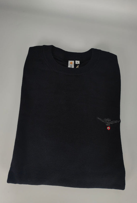 Maglioncino Uomo ESERCITO Girocollo  in Cotone con Logo Ricamato- NERO