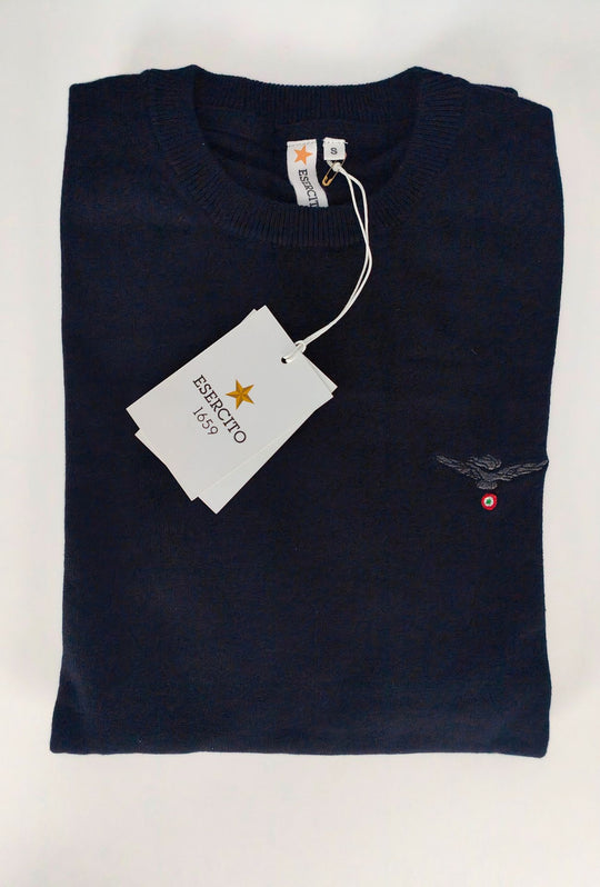 Maglioncino Uomo ESERCITO Girocollo  in Cotone con Logo Ricamato- NERO