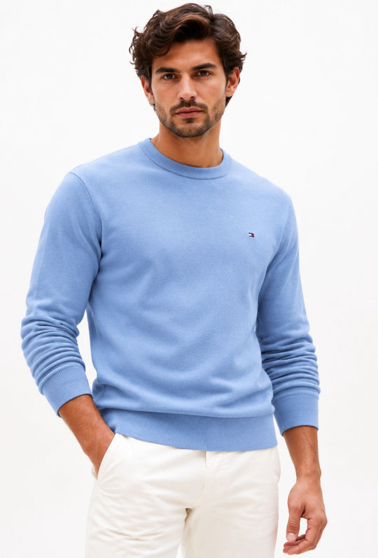 Pullover Uomo Tommy Hilfiger  Cotone e Cashmere- AZZURRO POLVERE