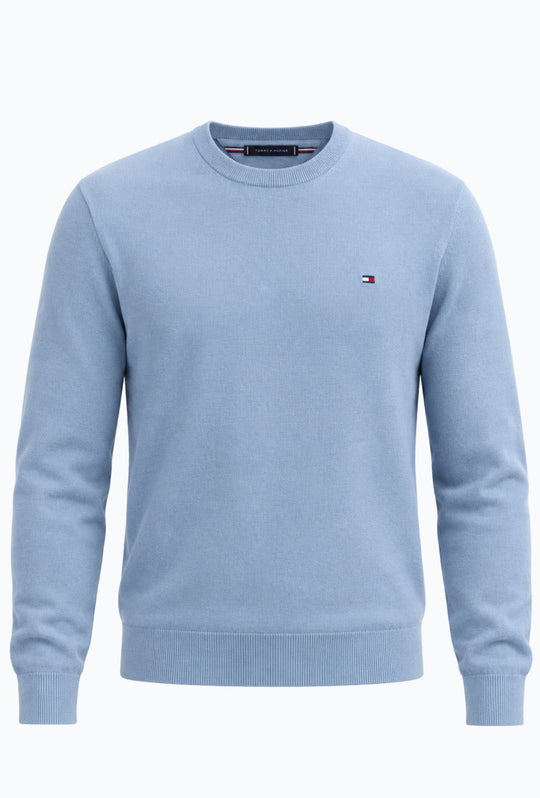 Pullover Uomo Tommy Hilfiger  Cotone e Cashmere- AZZURRO POLVERE