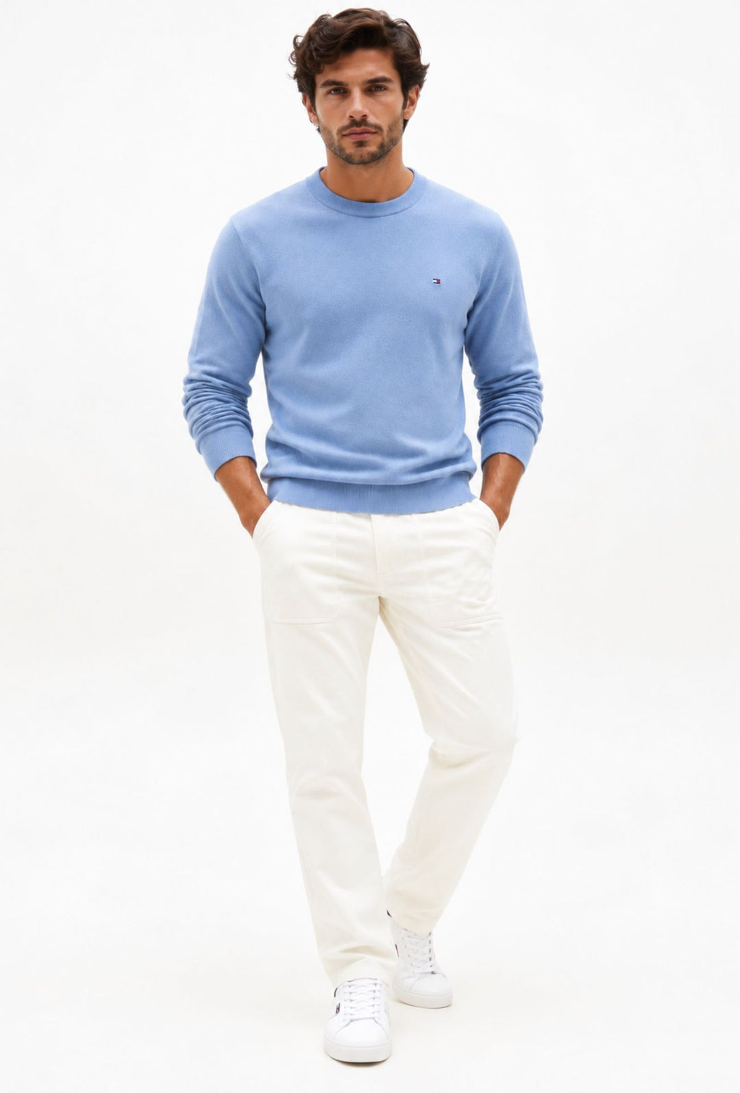 Pullover Uomo Tommy Hilfiger  Cotone e Cashmere- AZZURRO POLVERE