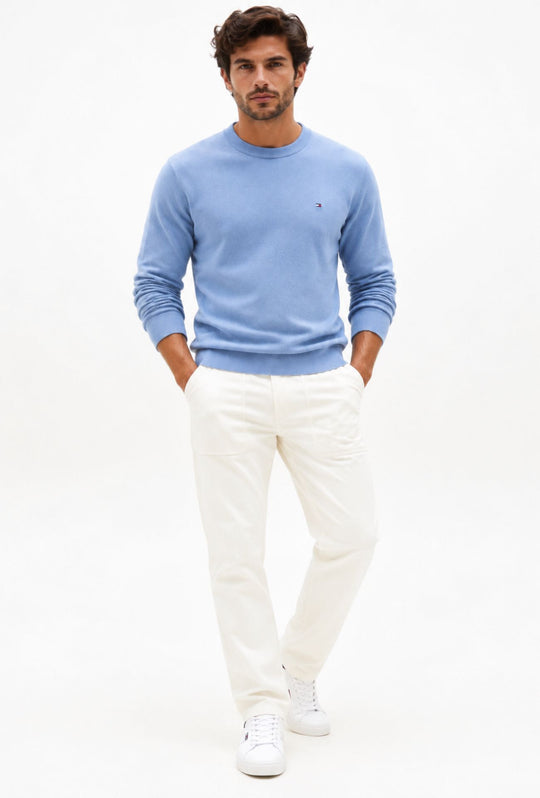 Pullover Uomo Tommy Hilfiger  Cotone e Cashmere- AZZURRO POLVERE