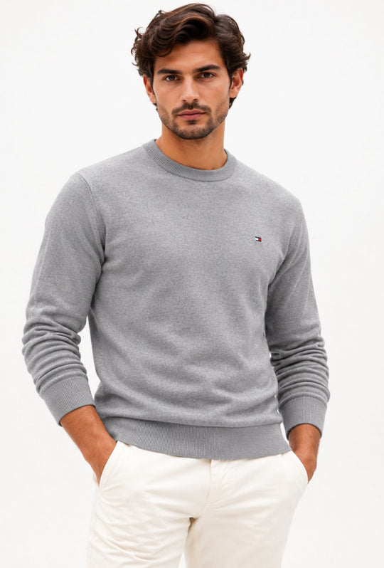 Pullover Uomo Tommy Hilfiger  Cotone e Cashmere- GRIGIO MELANGE