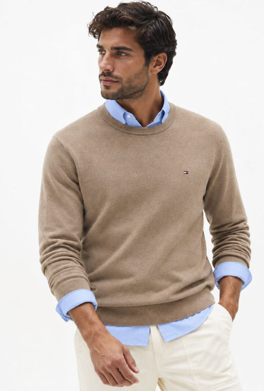 Pullover Uomo Tommy Hilfiger  Cotone e Cashmere- BEIGE MELANGE