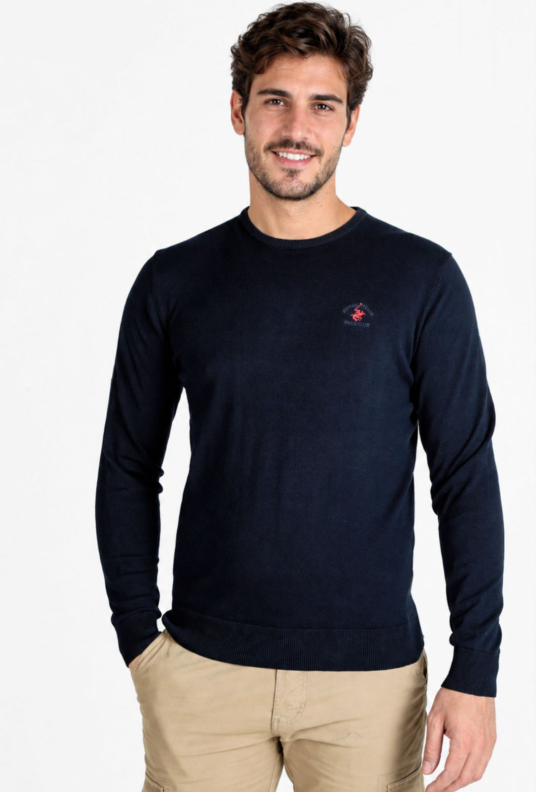 Maglioncino Uomo 100% cotone BEVERLY HILLS POLO CLUB logo ricamato lato cuore- BLU NAVY
