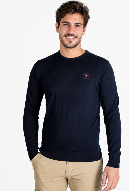 Maglioncino Uomo 100% cotone BEVERLY HILLS POLO CLUB logo ricamato lato cuore- BLU NAVY