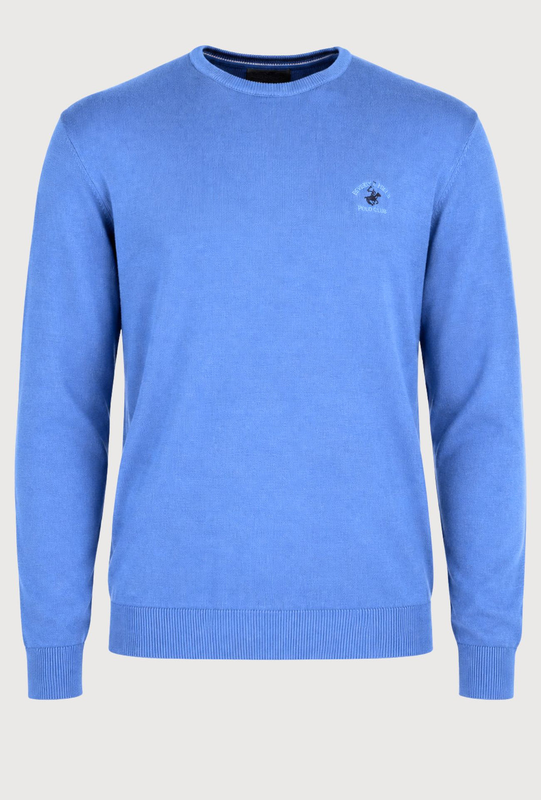 Maglioncino Uomo 100% cotone BEVERLY HILLS POLO CLUB logo ricamato lato cuore- CELESTE