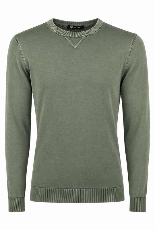 Maglioncino uomo cotone lavato con top Maglia girocollo - VERDE MILITARE