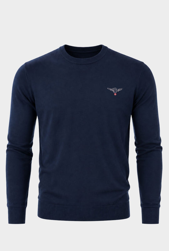 Maglioncino Uomo ESERCITO Girocollo  in Cotone con Logo Ricamato- BLU NAVY