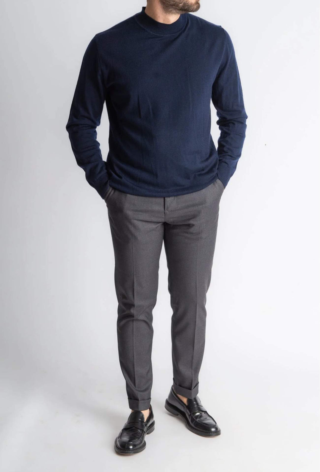 Maglione mezzo collo uomo dresserd in lana rasata - BLU