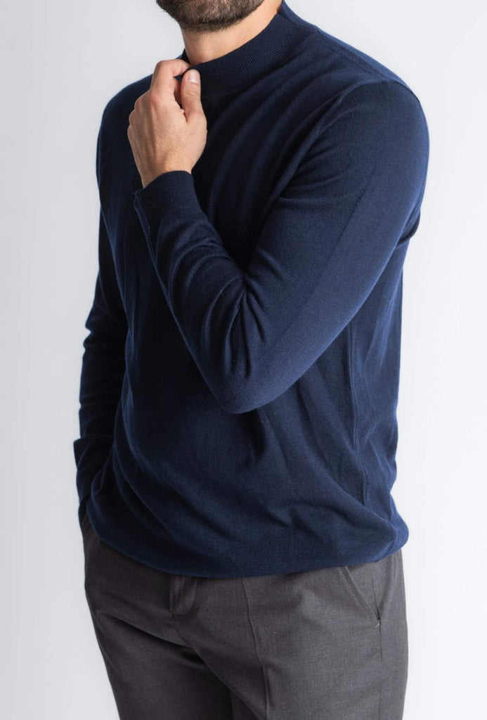 Maglia a maniche lunghe a collo alto, vestibilità normale, a maniche lunghe, con collo alto, in cotone, elasticizzata, tinta unita, A2-marine, M Maglia a maniche lunghe a collo alto, vestibilità normale, a maniche lunghe, con collo alto, in cotone, elasticizzata, tinta unita, A2-marine, M