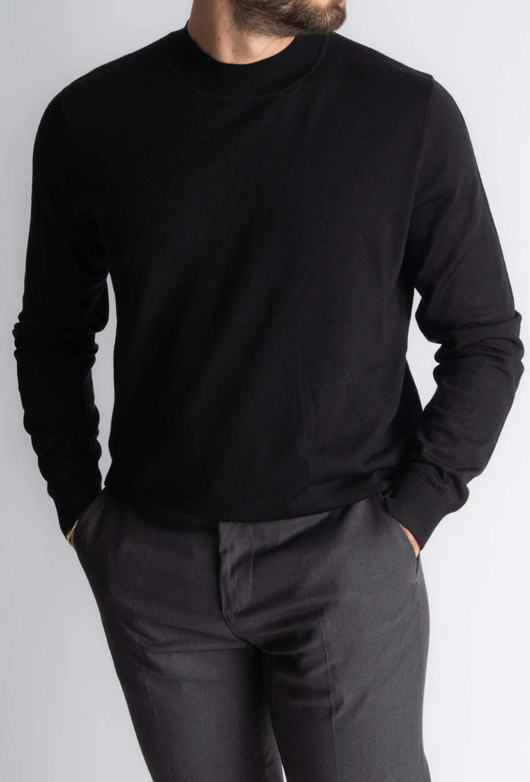 Maglione mezzo collo uomo dresserd in lana rasata - NERO
