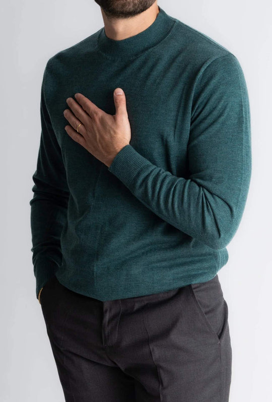 Maglione mezzo collo uomo dresserd in lana rasata - VERDE
