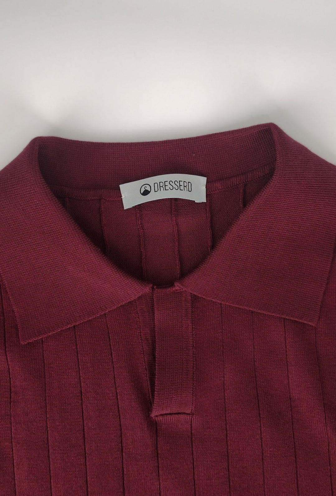 Polo Uomo Manica Lunga Dresserd  in Maglia a Coste con Scollo Derby- BORDEAUX