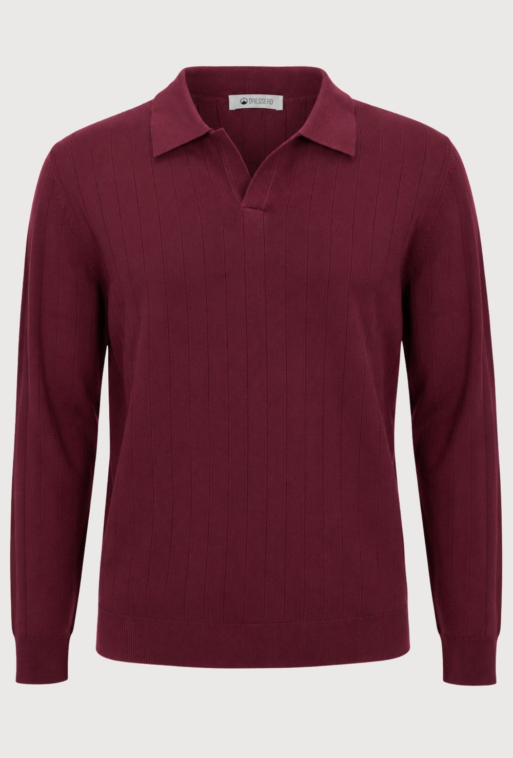 Polo Uomo Manica Lunga Dresserd  in Maglia a Coste con Scollo Derby- BORDEAUX
