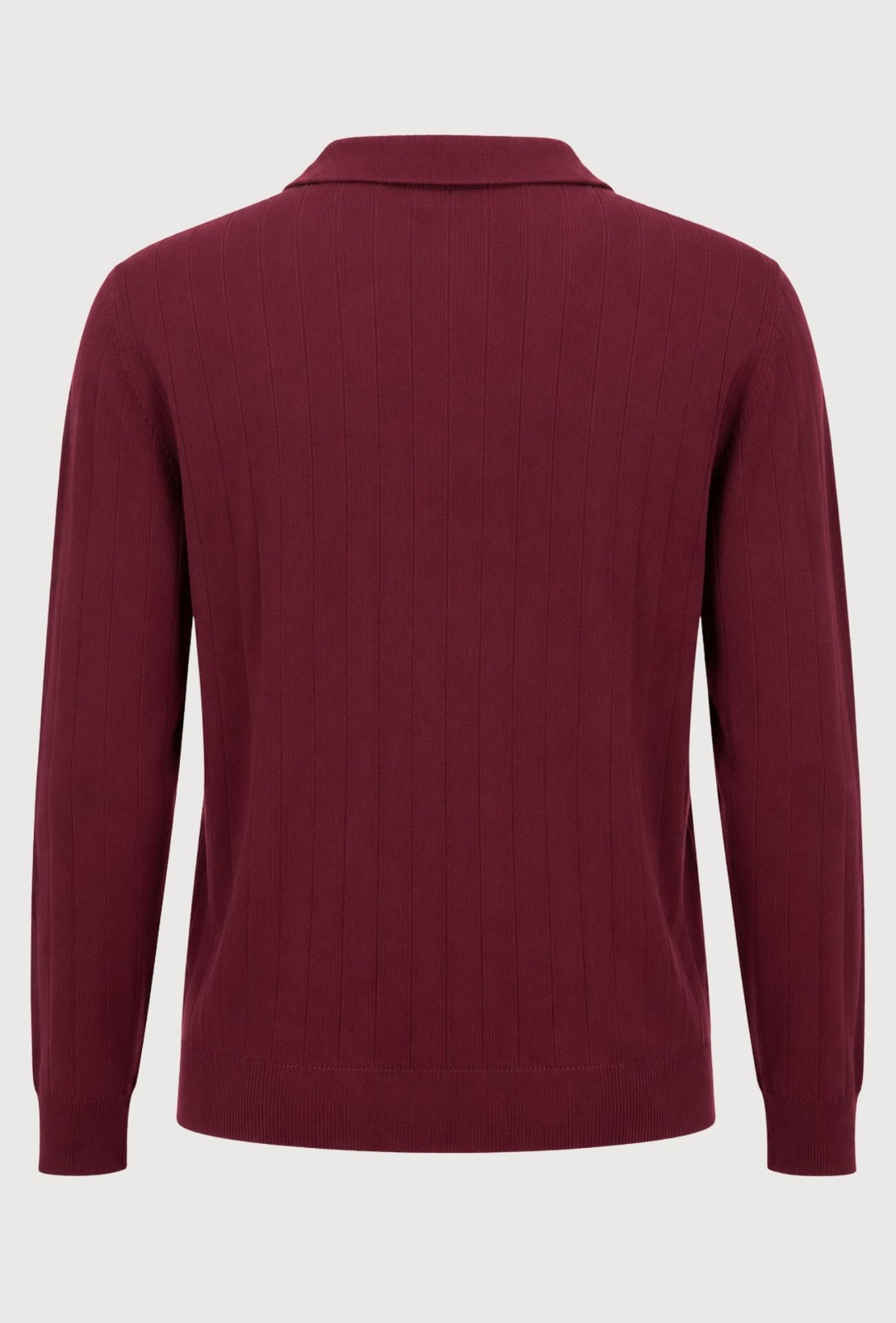 Polo Uomo Manica Lunga Dresserd  in Maglia a Coste con Scollo Derby- BORDEAUX