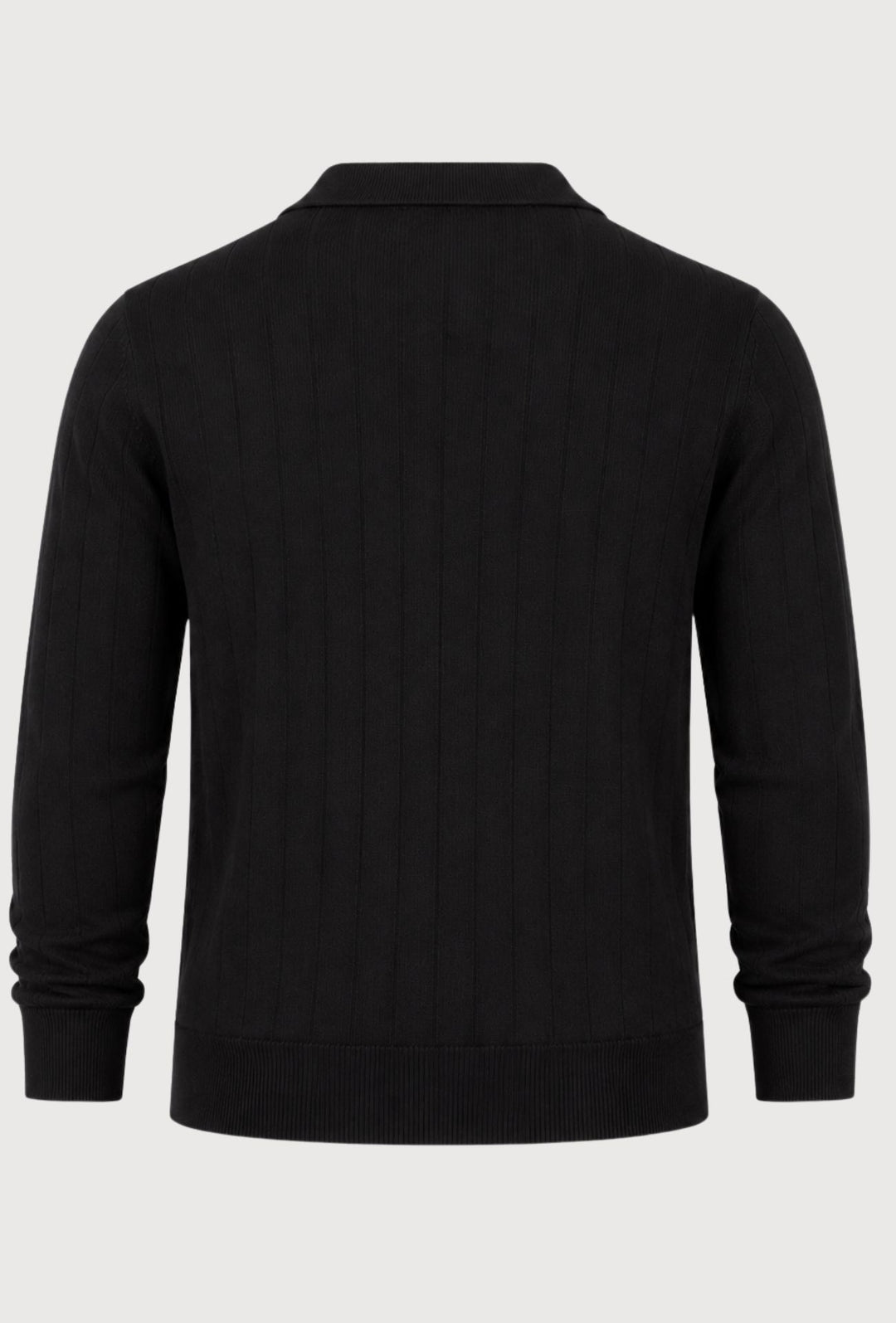 Polo Uomo Manica Lunga Dresserd  in Maglia a Coste con Scollo Derby- NERO