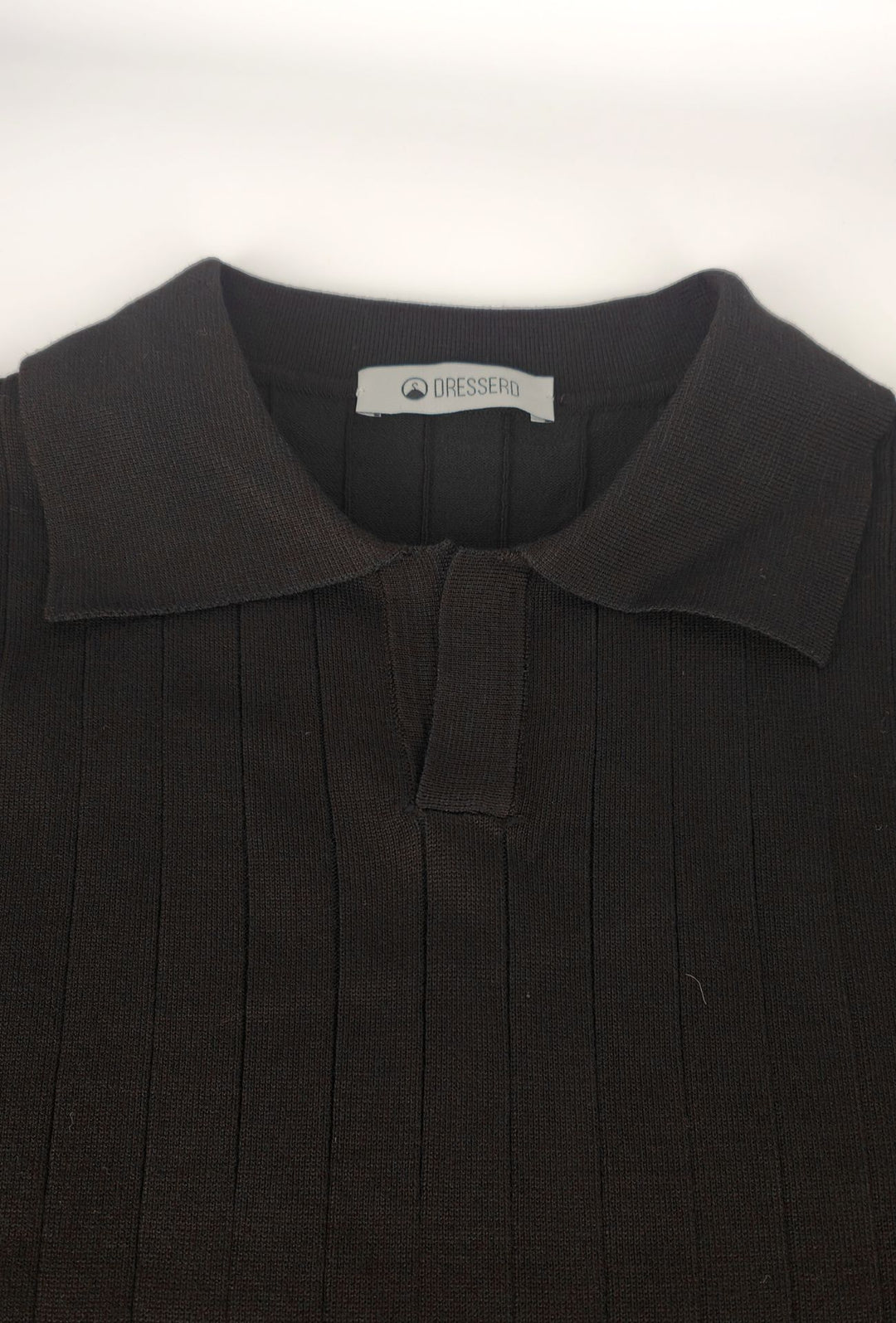 Polo Uomo Manica Lunga Dresserd  in Maglia a Coste con Scollo Derby- NERO