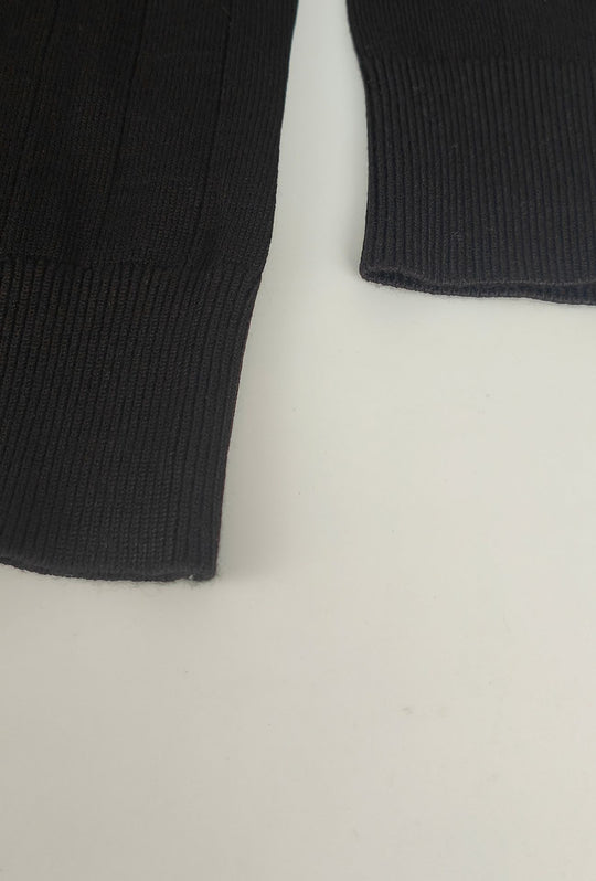 Polo Uomo Manica Lunga Dresserd  in Maglia a Coste con Scollo Derby- NERO