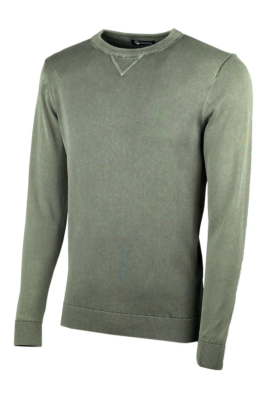 Maglioncino uomo cotone lavato con top Maglia girocollo - VERDE MILITARE