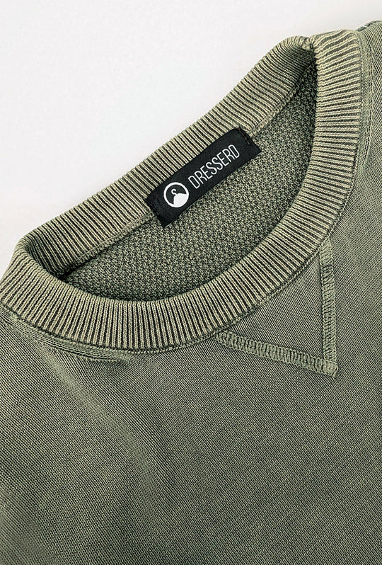 Maglioncino uomo cotone lavato con top Maglia girocollo - VERDE MILITARE