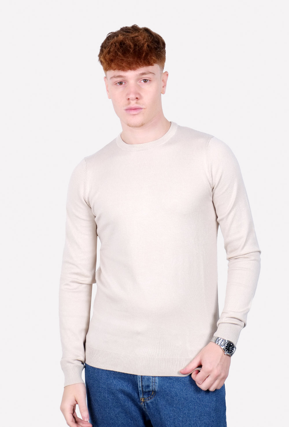 Maglioncino Uomo rasato maglia manica lunga in viscosa - BEIGE