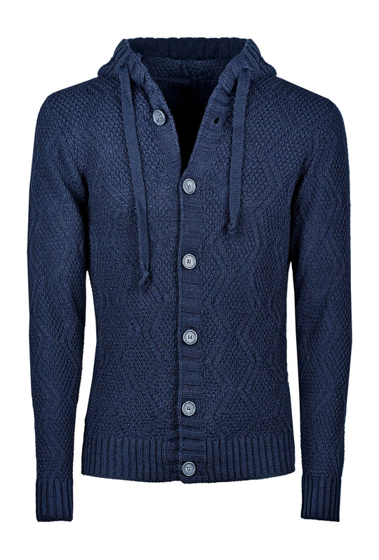 Maglia Uomo Manica lunga con bottoni e cappuccio Cardigan Felpa in Maglia Dresserd - BLU