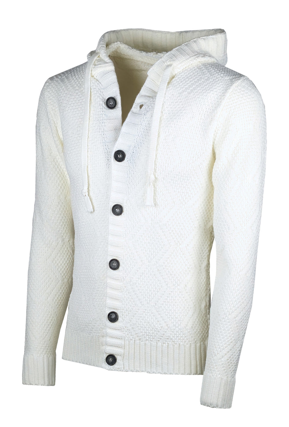 Maglia Uomo Manica lunga con bottoni e cappuccio Cardigan Felpa in Maglia Dresserd - BIANCO