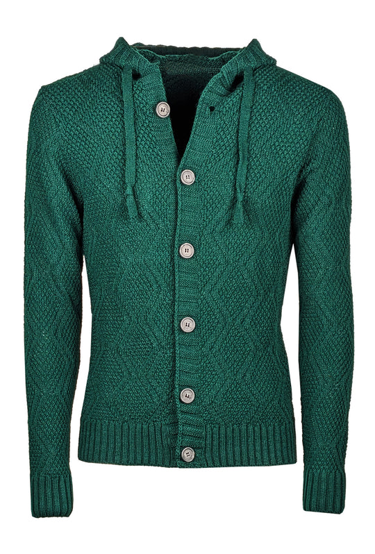 Maglia Uomo Manica lunga con bottoni e cappuccio Cardigan Felpa in Maglia Dresserd - VERDE